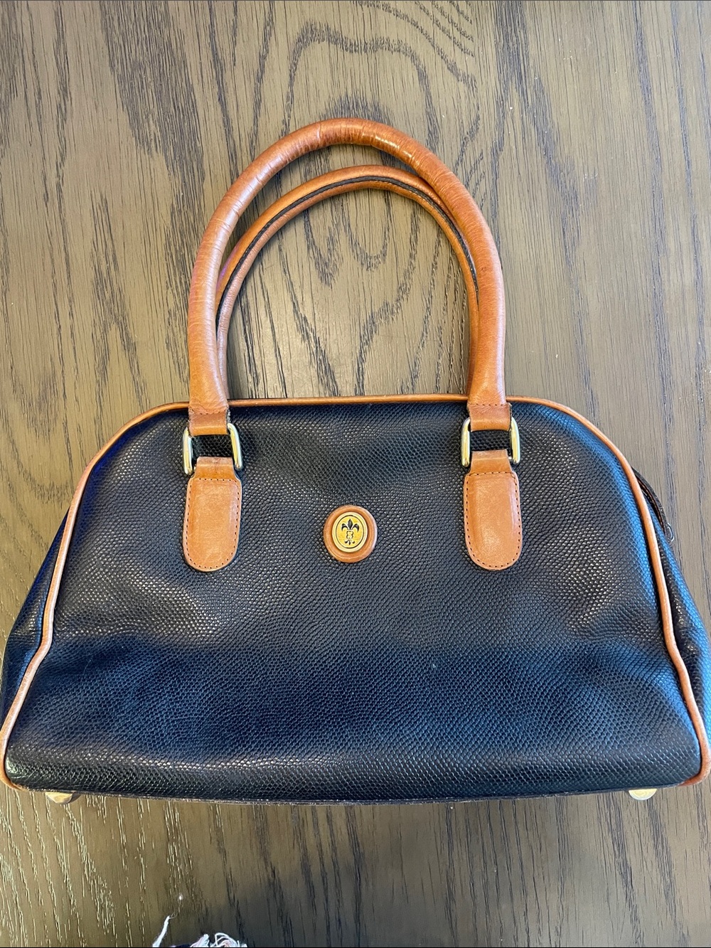 Boots n Bags leather Black Satchel with Tan Handles - Timeless Women's Handbag